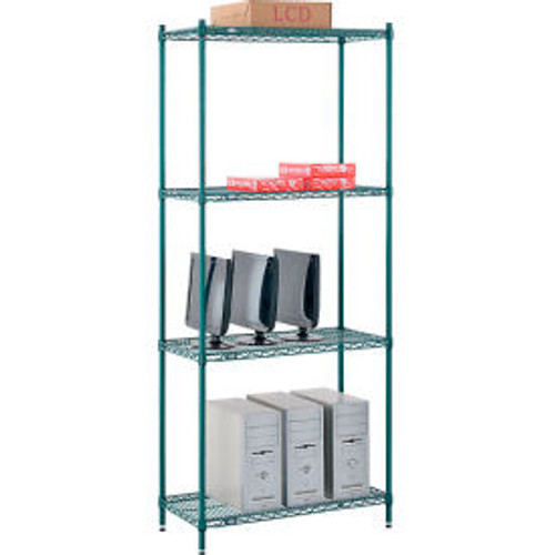 Nexel 4 Shelf, Poly-Green Wire Shelving Unit, Starter, 36"W x 12"D x 86"H