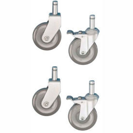 Nexel CA5RSB (2) Swivel Brake (2) Rigid Stem Casters, 5" Polyurethane, Set of (4), 1200 lb Cap