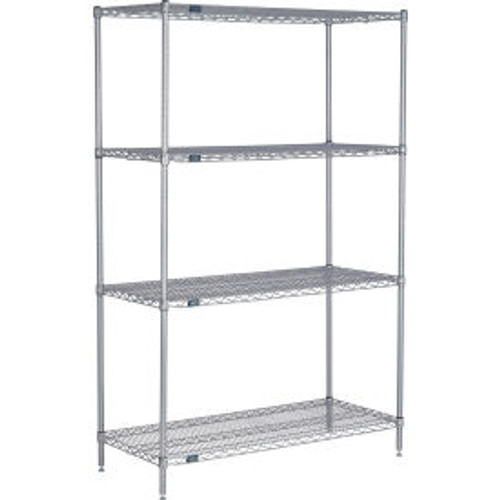 Nexel 4 Shelf, Nexelate Silver Epoxy Wire Shelving Unit, Starter, 48"W x 36"D x 86"H