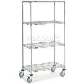 Nexel 4 Shelf Truck, Chrome, 36"W x 18"D x 69"H, Polyurethane Swivel Casters, 2 Brakes