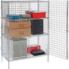 Nexel 1-Tier 2 Door Security Wire Shelving Unit, 2 Shelf, 36"Wx24"Dx66"H, Chrome, Unassembled