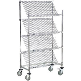 Nexel Slant Wire Shelving Truck w/4 Shelves & Brakes, 48"L x 18"W x 69"H