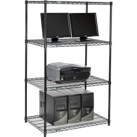 Nexel 4-Shelf Wire Computer LAN Workstation, 36"W x 24"D x 63"H, Black