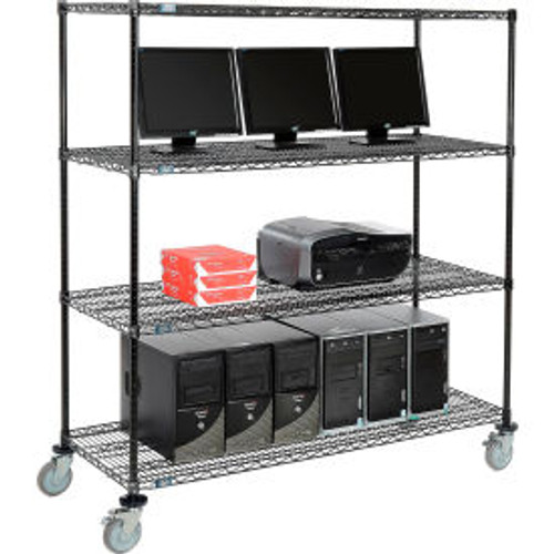 Nexel 4-Shelf Mobile Wire Computer LAN Workstation, 60"W x 24"D x 69"H, Black