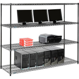 Nexel 4-Shelf Wire Computer LAN Workstation, 72"W x 24"D x 63"H, Black