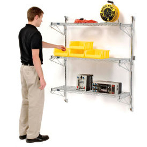 Nexel Chrome Adjustable Wall Mount Wire Shelving, 3 Shelf, Starter, 60"Wx18"Dx54"H