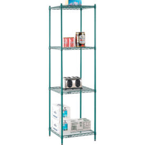 Nexel 4 Shelf, Poly-Green Wire Shelving Unit, Starter, 24"W x 24"D x 86"H