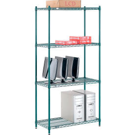 Nexel 4 Shelf, Poly-Green Wire Shelving Unit, Starter, 36"W x 18"D x 74"H