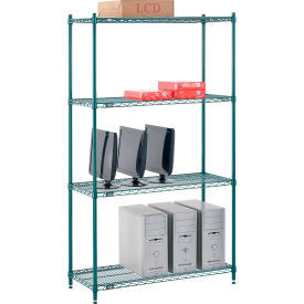 Nexel 4 Shelf, Poly-Green Wire Shelving Unit, Starter, 42"W x 18"D x 74"H