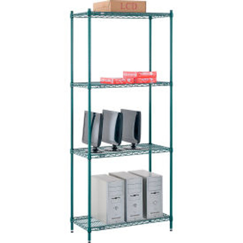 Nexel 4 Shelf, Poly-Green Wire Shelving Unit, Starter, 36"W x 18"D x 86"H