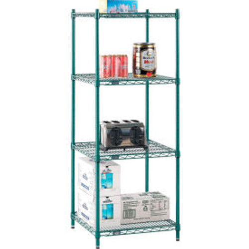 Nexel 4 Shelf, Poly-Green Wire Shelving Unit, Starter, 24"W x 24"D x 54"H