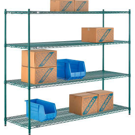 Nexel 4 Shelf, Poly-Green Wire Shelving Unit, Starter, 72"W x 21"D x 54"H