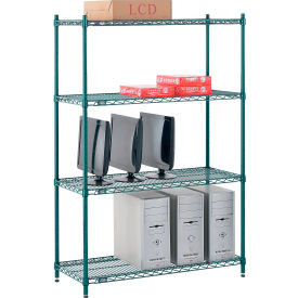Nexel 4 Shelf, Poly-Green Wire Shelving Unit, Starter, 42"W x 14"D x 54"H