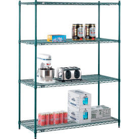 Nexel 4 Shelf, Poly-Green Wire Shelving Unit, Starter, 54"W x 21"D x 74"H