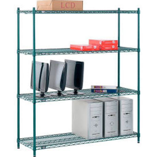 Nexel 4 Shelf, Poly-Green Wire Shelving Unit, Starter, 54"W x 14"D x 54"H