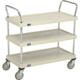 Nexel Plastic Utility Cart w/3 Shelves & Poly Casters, 900 lb. Cap, 36"L x 18"W x 39"H, Tan