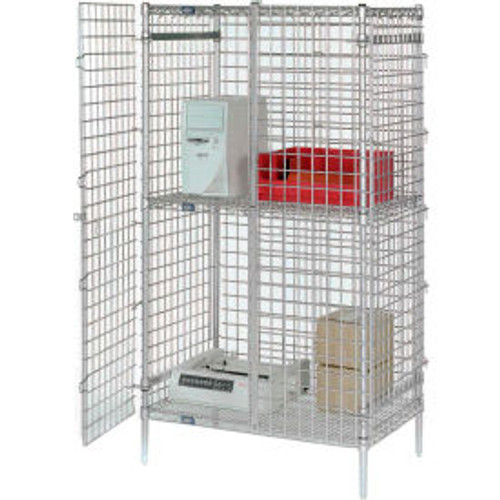 Nexel 1-Tier 2 Door Security Wire Shelving Unit, 2 Shelf, 48"Wx24"Dx66"H, Chrome, Unassembled