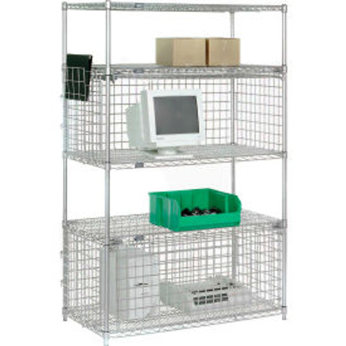 Nexel 5 Shelf, Chrome Wire Shelving Unit, 1 Enclosure, 48"W x 18"D x 74"H