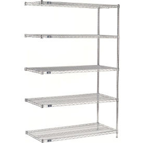 Nexel 5 Shelf, Chrome Wire Shelving Unit, Add On, 42"W x 18"D x 86"H