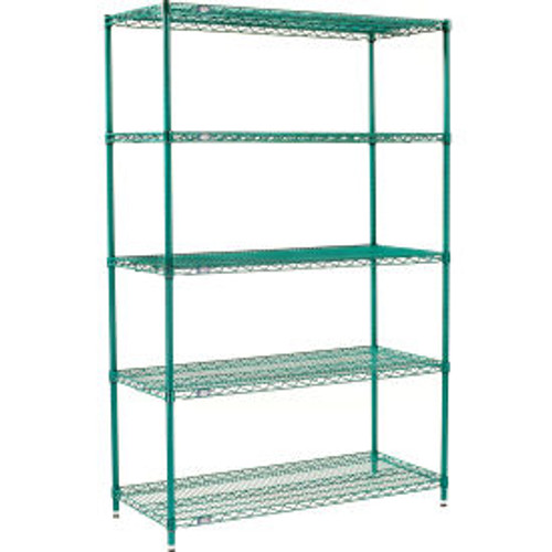 Nexel 5 Shelf, Poly-Green Wire Shelving Unit, Starter, 24"W x 21"D x 86"H