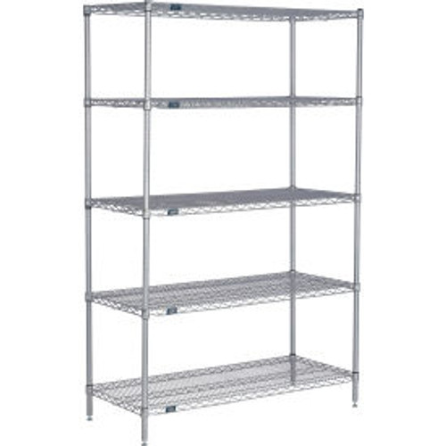 Nexel 5 Shelf, Nexelate Silver Epoxy Wire Shelving Unit, Starter, 24"W x 21"D x 63"H