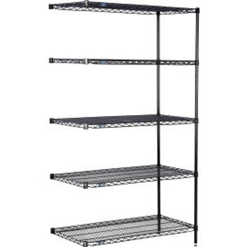 Nexel 5 Shelf, Black Epoxy Wire Shelving Unit, Add On, 42"W x 24"D x 63"H