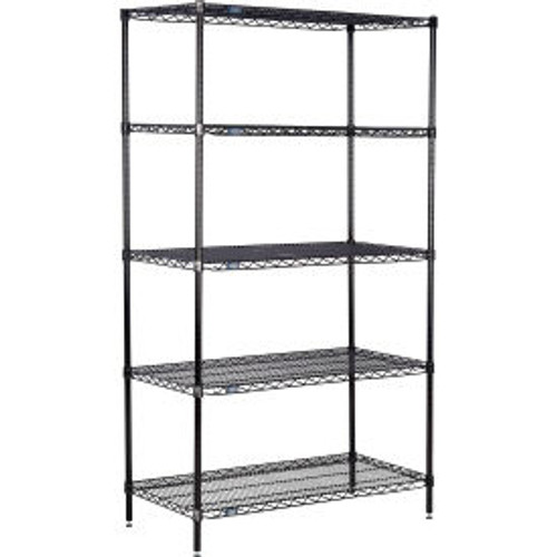 Nexel 5 Shelf, Black Epoxy Wire Shelving Unit, Starter, 24"W x 24"D x 74"H