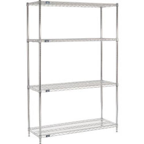 Nexel 4 Shelf, Chrome ESD Wire Shelving Unit, Starter, 48"W x 14"D x 63"H