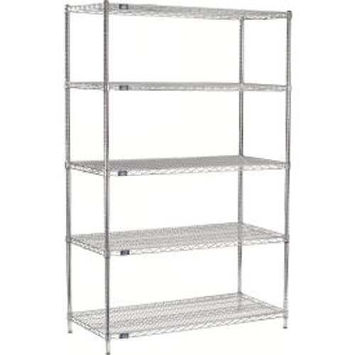 Nexel 5 Shelf, Chrome ESD Wire Shelving Unit, Starter, 48"W x 36"D x 63"H