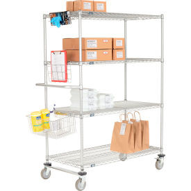 Nexel Chrome Curbside Wire Truck w/4 Shelves & Polyurethane Casters, 30"L x 24"W x 69"H