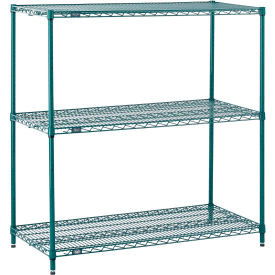 Nexel 3 Shelf, Poly-Green Wire Shelving Unit, Starter, 72"W x 18"D x 34"H
