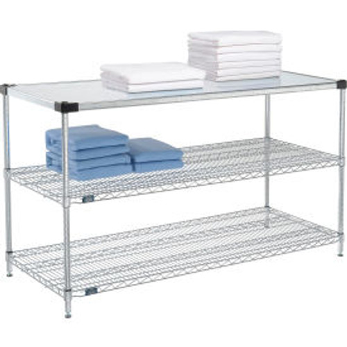 Nexel 3 Shelf, Chrome Wire Shelving Unit, Starter, 1 Solid Shelf, 60"W x 18"D x 34"H