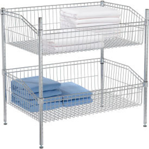 Nexel 2 Shelf, Chrome Basket Wire Shelving Unit, Starter, 36"W x 24"D x 34"H