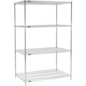 Nexel 4 Shelf, Chrome Wire Shelving Unit, Starter, 48"W x 30"D x 86"H