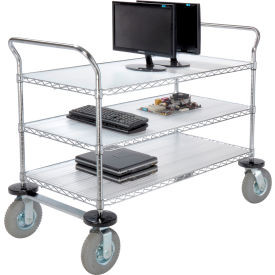 Nexel Chrome Wire Shelf Instrument Cart w/3 Shelves, 1200 Ib. Capacity, 48"L x 24"W x 44"H