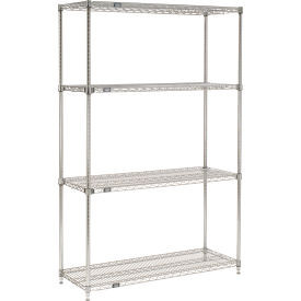 Nexel 4 Shelf, Chrome Quick Adjust Wire Shelving Unit, Starter, 36"W x 24"D x 74"H