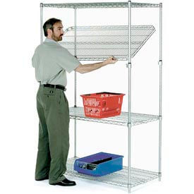 Nexel 4 Shelf, Chrome Quick Adjust Wire Shelving Unit, Starter, 48"W x 14"D x 74"H