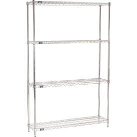 Nexel 4 Shelf, Chrome Wire Shelving Unit, Starter, 48"W x 12"D x 74"H