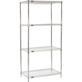 Nexel 4 Shelf, Chrome Wire Shelving Unit, Starter, 36"W x 21"D x 74"H