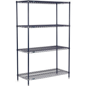 Nexel 4 Shelf, Nexelon Blue Wire Shelving Unit, Starter, 72"W x 24"D x 74"H