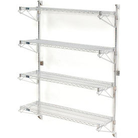 Nexel Chrome Adjustable Wall Mount Wire Shelving, 4 Shelf, Starter, 48"Wx14"Dx63"H