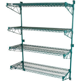 Nexel Poly-Green Adjustable Wall Mount Wire Shelving, 4 Shelf, Starter, 48"Wx18"Dx63"H