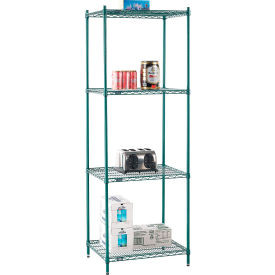 Nexel 4 Shelf, Poly-Green Wire Shelving Unit, Starter, 30"W x 24"D x 86"H