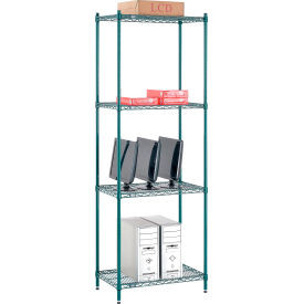 Nexel 4 Shelf, Poly-Green Wire Shelving Unit, Starter, 30"W x 14"D x 86"H
