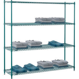 Nexel 4 Shelf, Poly-Green Wire Shelving Unit, Starter, 72"W x 14"D x 74"H