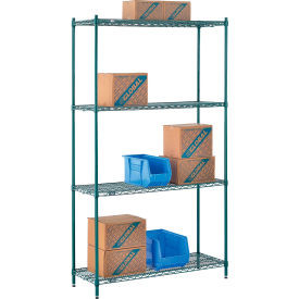 Nexel 4 Shelf, Poly-Green Wire Shelving Unit, Starter, 48"W x 14"D x 86"H