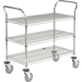 Nexel Chrome Utility Cart w/3 Shelves & Poly Brake Casters, 1200 lb. Cap, 42"L x 18"W x 39"H