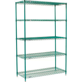Nexel 5 Shelf, Poly-Green Wire Shelving Unit, Starter, 60"W x 18"D x 63"H