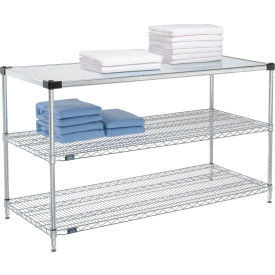 Nexel 3 Shelf, Chrome Wire Shelving Unit, Starter, 1 Solid Shelf, 60"W x 18"D x 34"H
