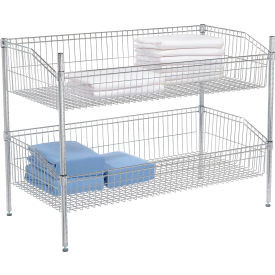Nexel 2 Shelf, Chrome Basket Wire Shelving Unit, Starter, 48"W x 18"D x 34"H